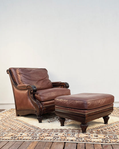 Sillón Vintage de Cuero con Otomán | Casa Perlo