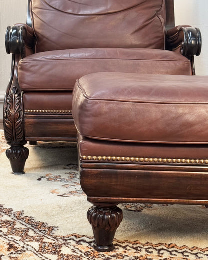 Sillón Vintage de Cuero con Otomán | Casa Perlo