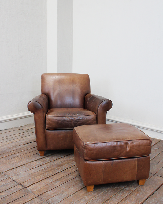 Sillón Vintage de Piel de Otomán | Casa Perlo