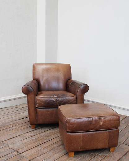 Sillón Vintage de Piel de Otomán | Casa Perlo