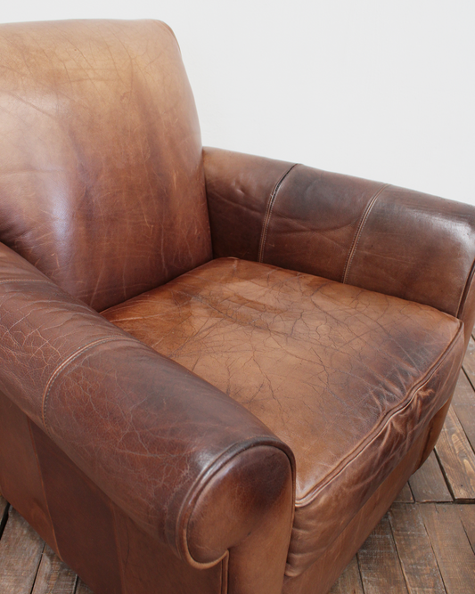 Sillón Vintage de Piel de Otomán | Casa Perlo