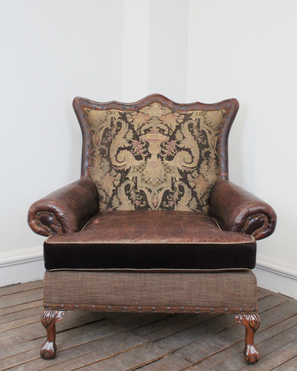 Sillón Vintage en Piel y Damasco | Casa Perlo