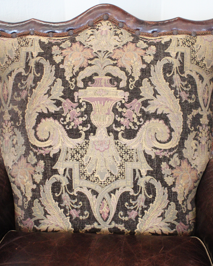 Sillón Vintage en Piel y Damasco | Casa Perlo