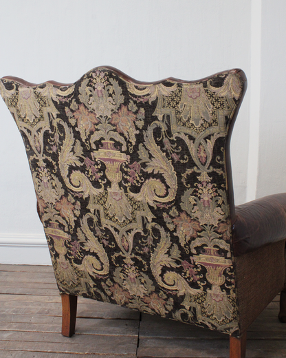 Sillón Vintage en Piel y Damasco | Casa Perlo